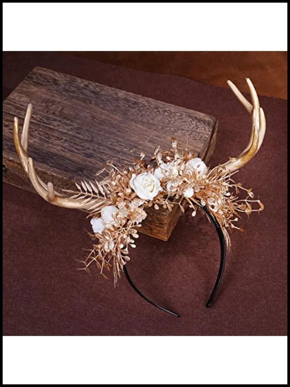 Handmade Gold Flower Antler Headband Woodland Forest Deer Horns Hairband